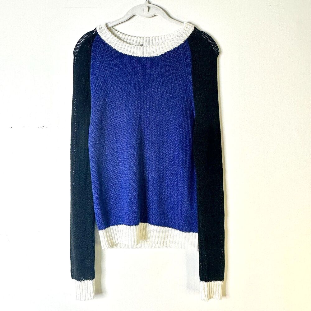 Townsen Sweater Women XS Blue Black Cream Colorblock Long Raglan Slv Knit Boho